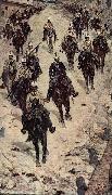 Giovanni Fattori Kavalleriecorps auf einer Dorfstrasse oil on canvas